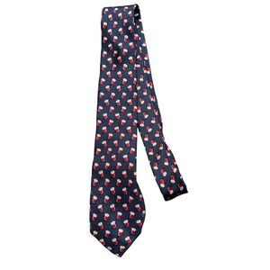 Croft & Barrow Mens Silk Novelty Tie Navy Blue Red Cup Party Print Fun Necktie